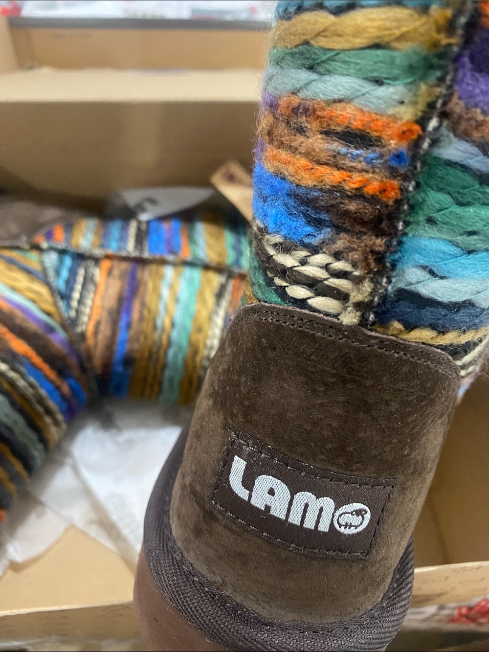 Lamo Multicolor Striped Wool Boot in Brown, Blue, Teal, Orange - Picture 2 of 5